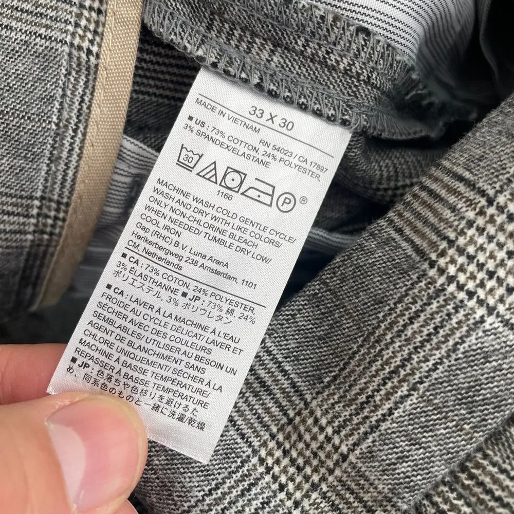 Banana Republic Plaid Grayson Pants Men 34x27‎ (Tag 33) Grey Slim Tapered Fit